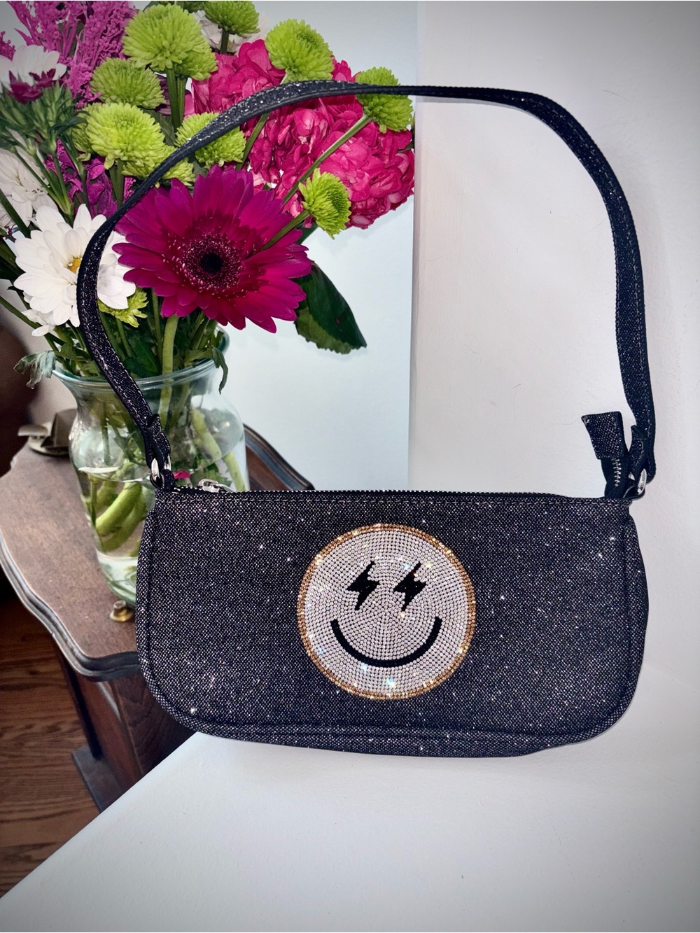 🧨SALE 4th OF JULY🧨Skinnydip Rhinestone Smiley Face Baguette Shoulder Bag Glam